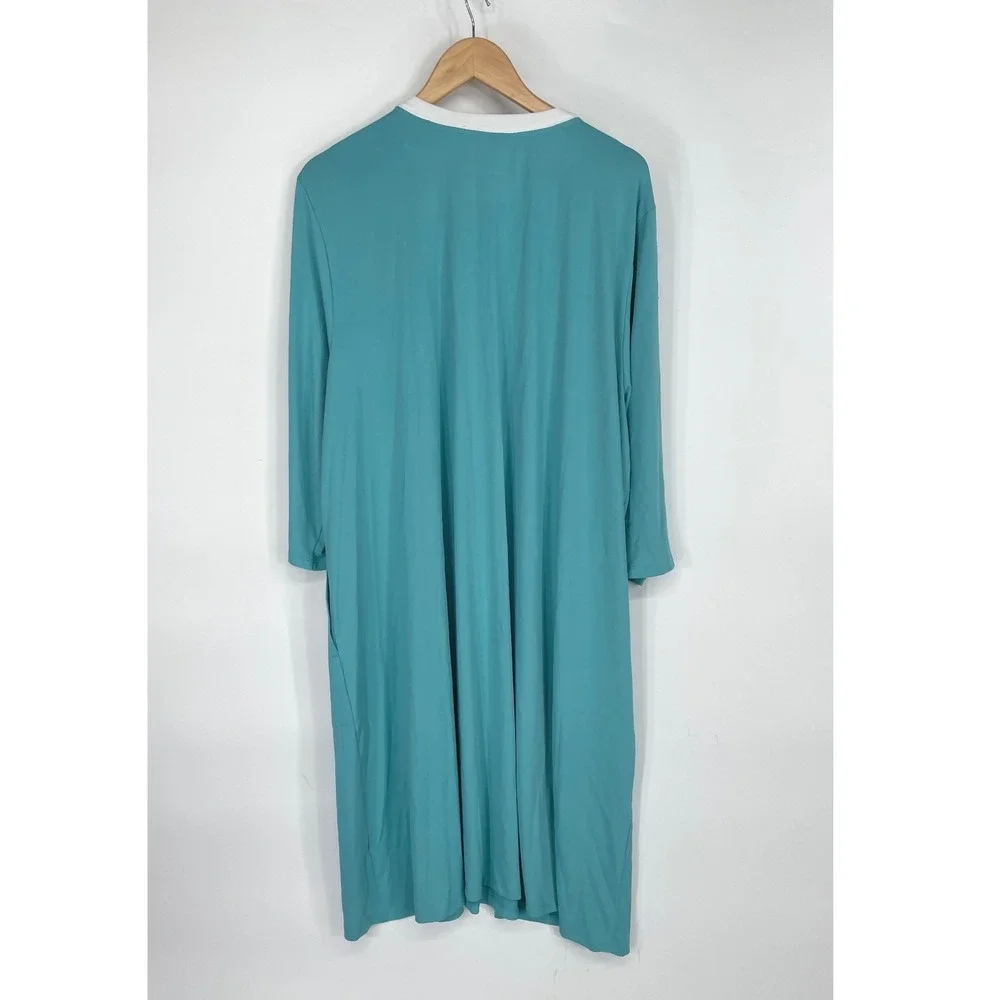 Cuddl Duds Womens Nightgown 3X Sleepwear Teal Lace Up Pockets